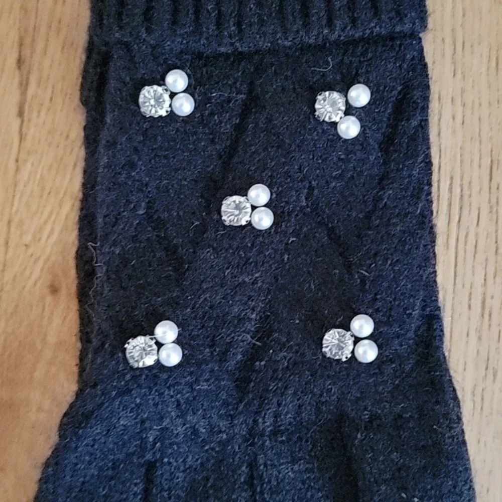 INC International Concepts Black Gloves with Pearl and Rhinestones